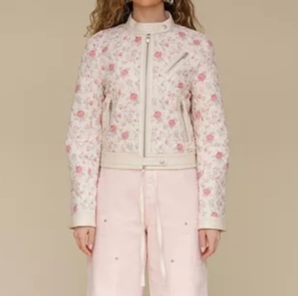 AVEC LES FILLES Floral Print Moto Jacket Size M EUC - Picture 3 of 9